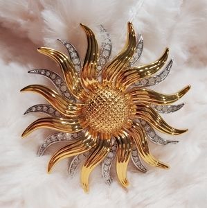 Kenneth Jay Lane KJL Pave Crystal Sunburts Sunflower Pin/Pendant